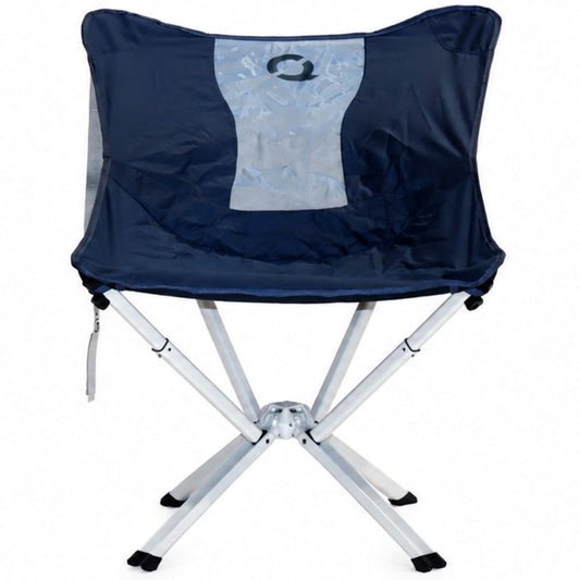 A navy blue folding camp chair with a light gray mesh back panel and a white metal folding frame, shown against a plain white background. - Limited Edition MystiQ Blue - CLIQ