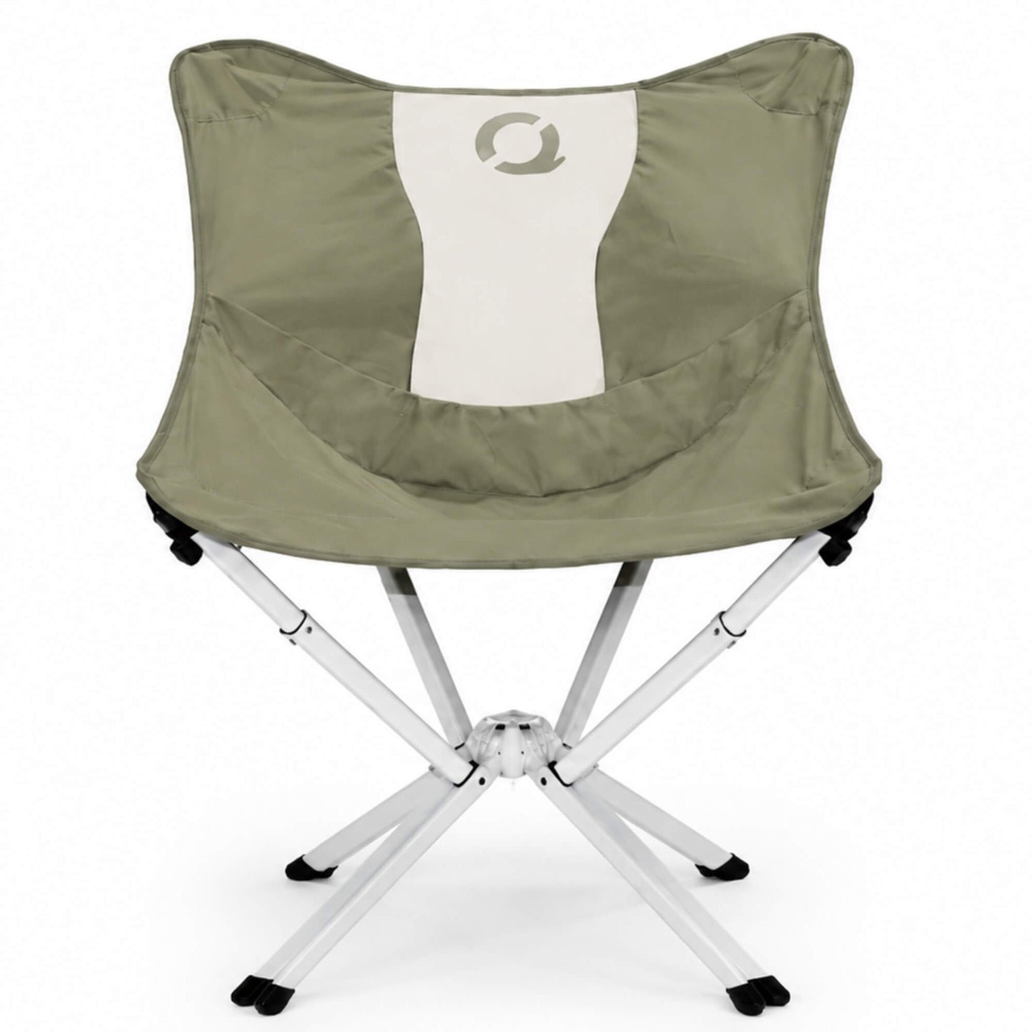 An olive green and white folding camp chair with a white metal X-frame base, shown against a plain white background. - MystiQ Limited Edition - CLIQ