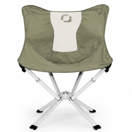 An olive green and white folding camp chair with a white metal X-frame base, shown against a plain white background. - MystiQ Limited Edition - CLIQ